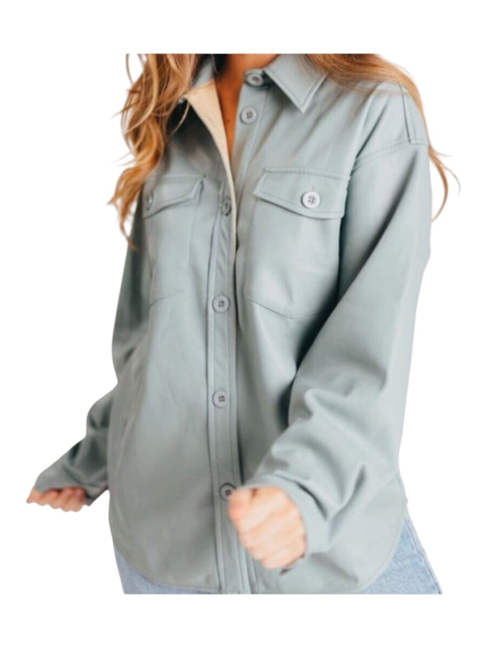 Allie Rose Shacket Jacket Vegan Leather Sage Green Large NWT